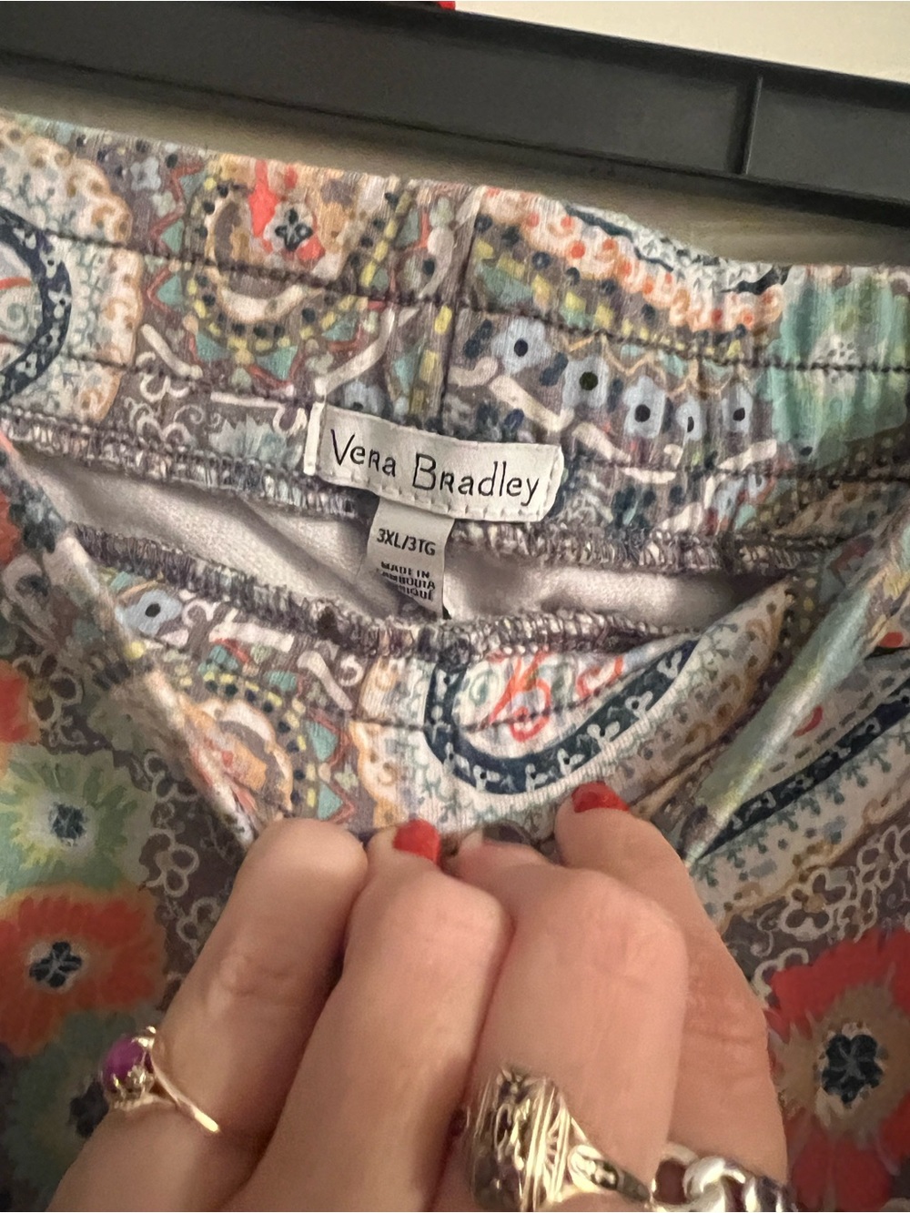 Vera Bradley Paisley Jogger PJ Pants in Mint, Coral & Gray - Picture 3 of 4